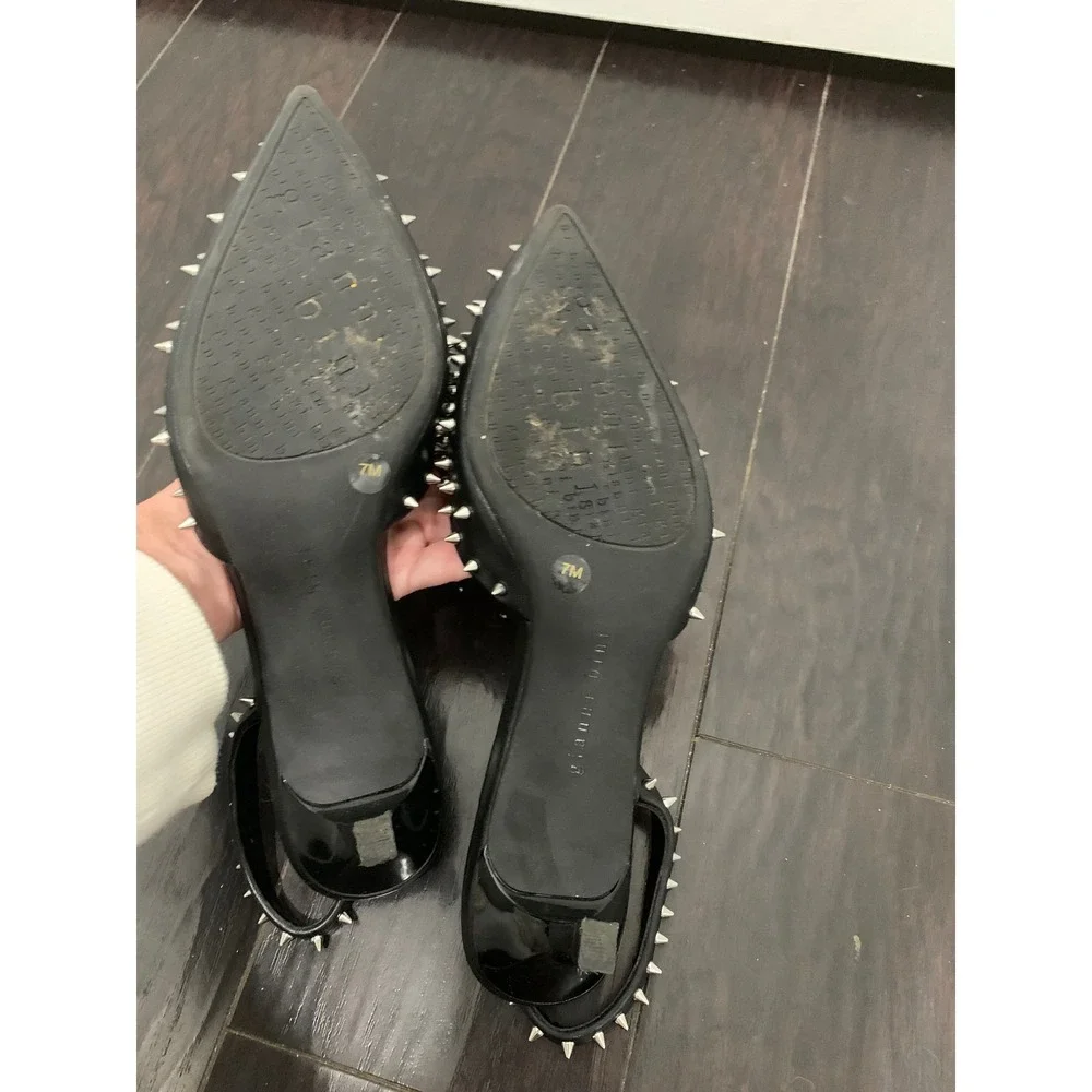 Gianni Bini Black Studded Slingback Pumps Kitten Heels Pointed Toe 7M